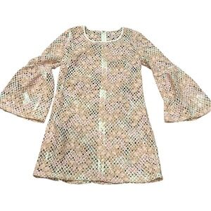 Vintage Style Lace Crochet Embroidered Mini Dress Women's Size S Small Rose Pink